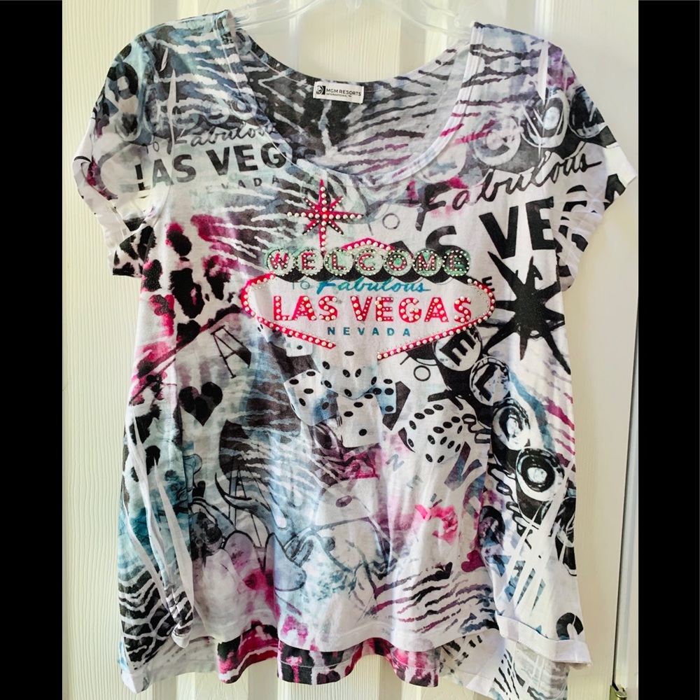 XL Las Vegas Rhinestone Bling dice t shirt top